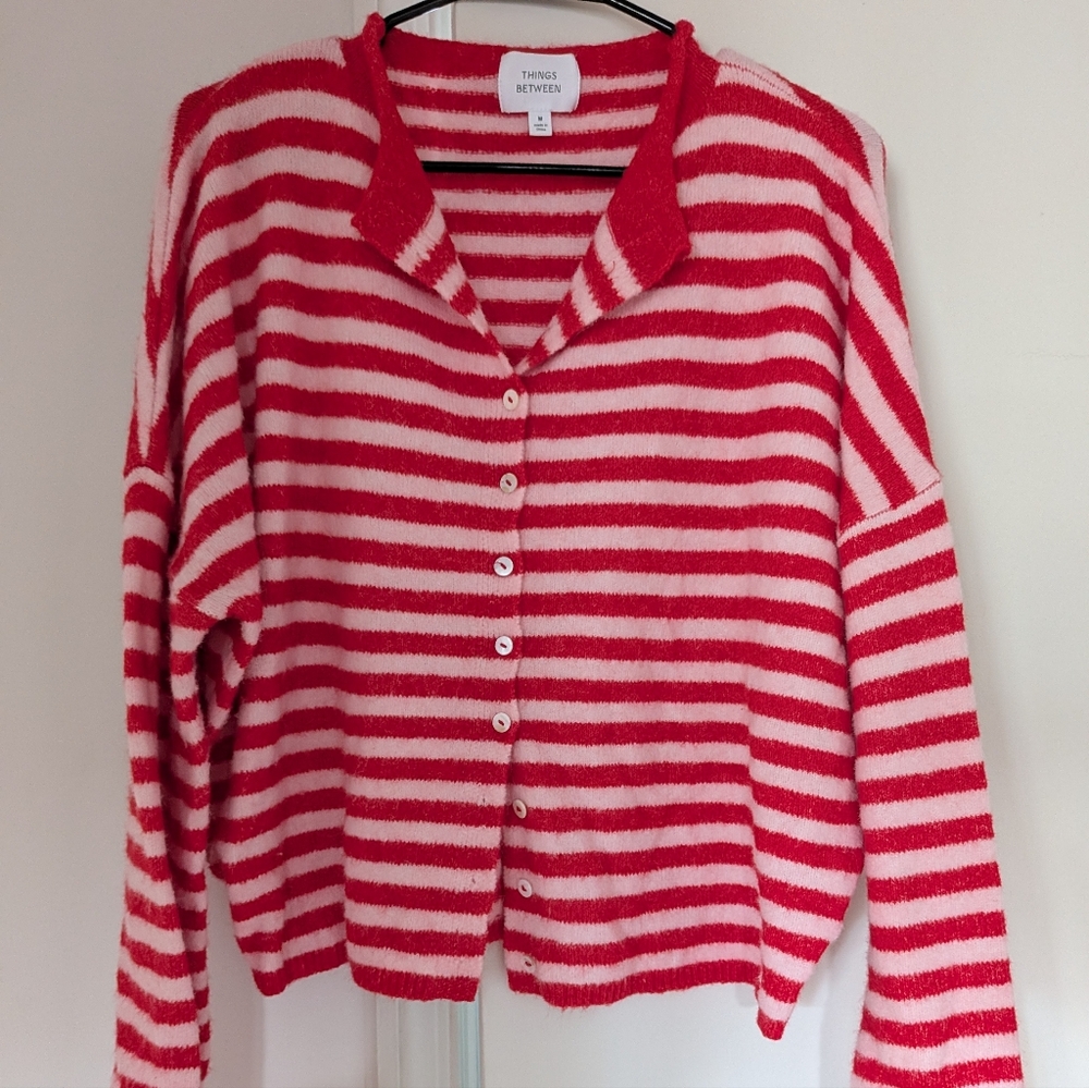 Things Between Red and White Striped Women's Cardigan